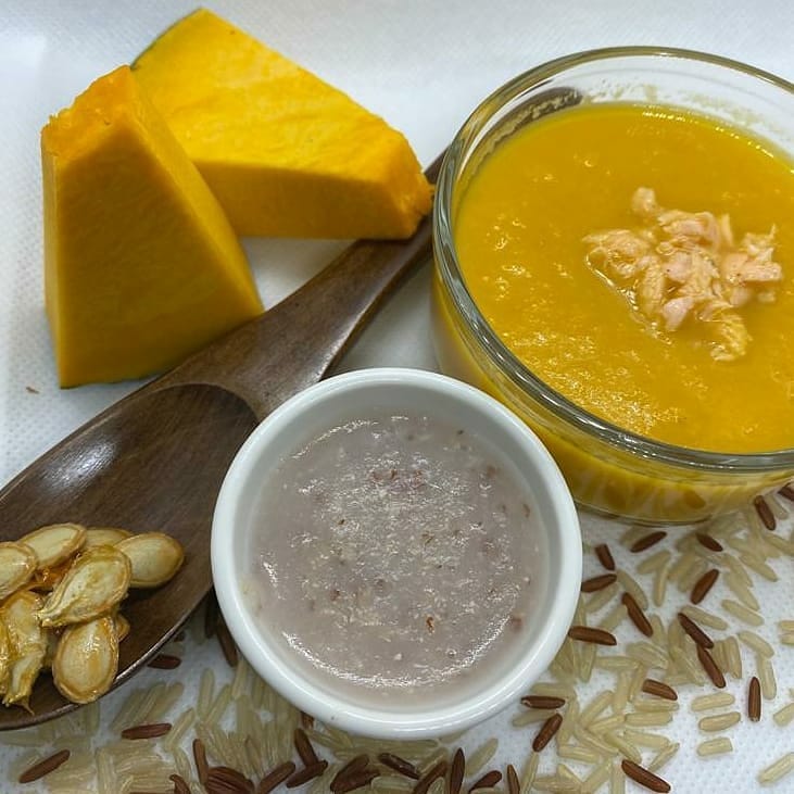 Pumpkin Soup with Brown Rice and Salmon